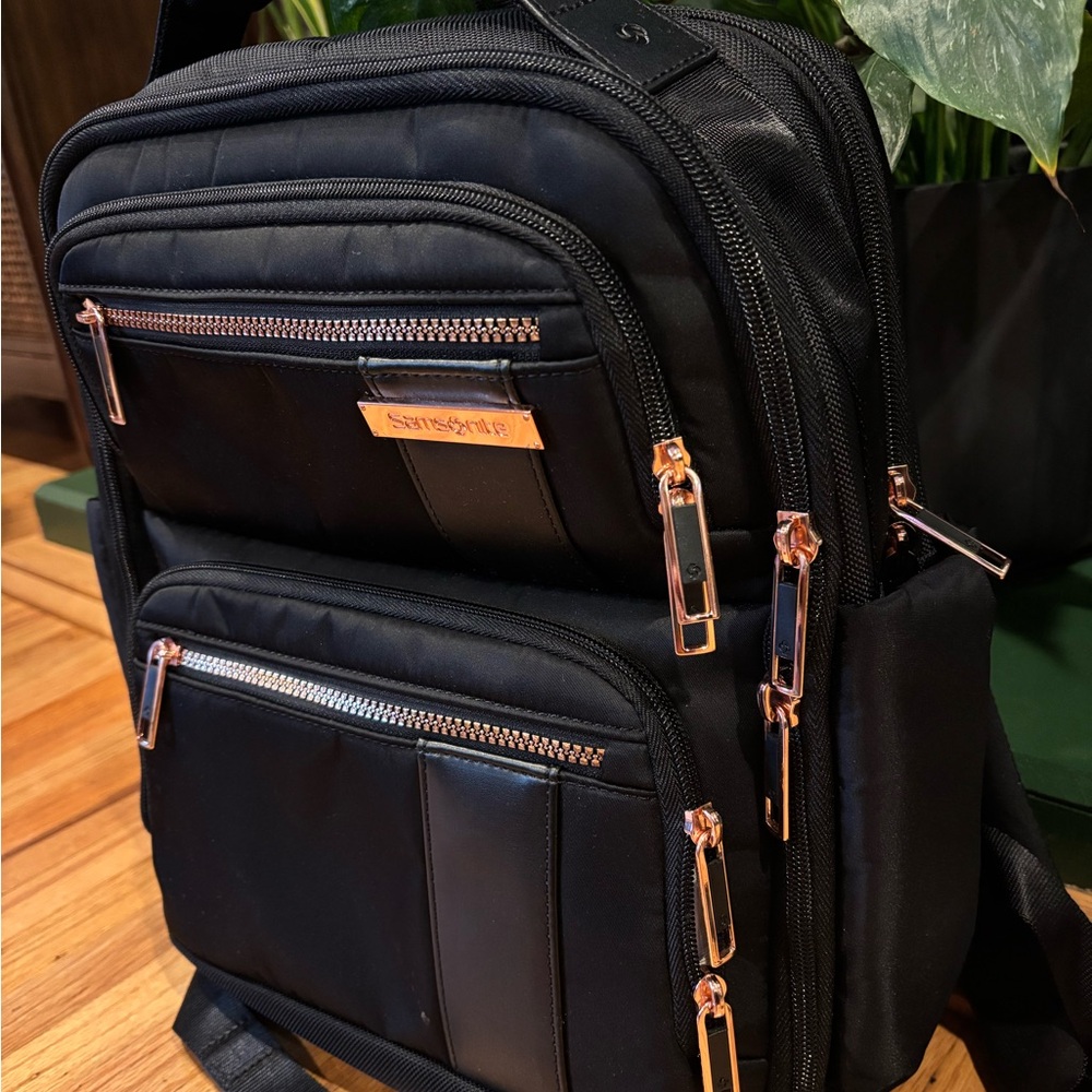 Samsonite Black Backpack with Rose Gold Zippers